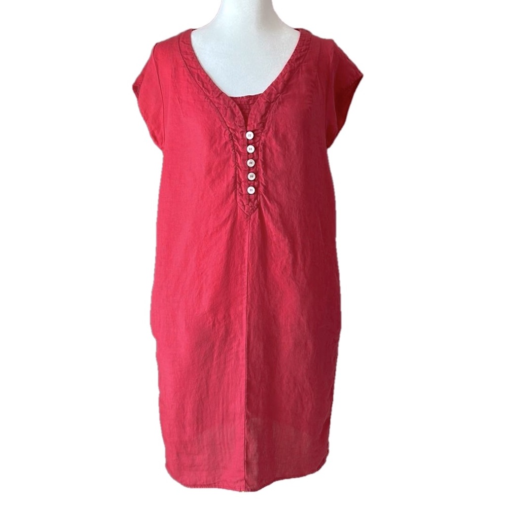 Sugar 100% Linen Pink Cap Sleeve Shift Dress Pockets Made in France EU 36 US 6
